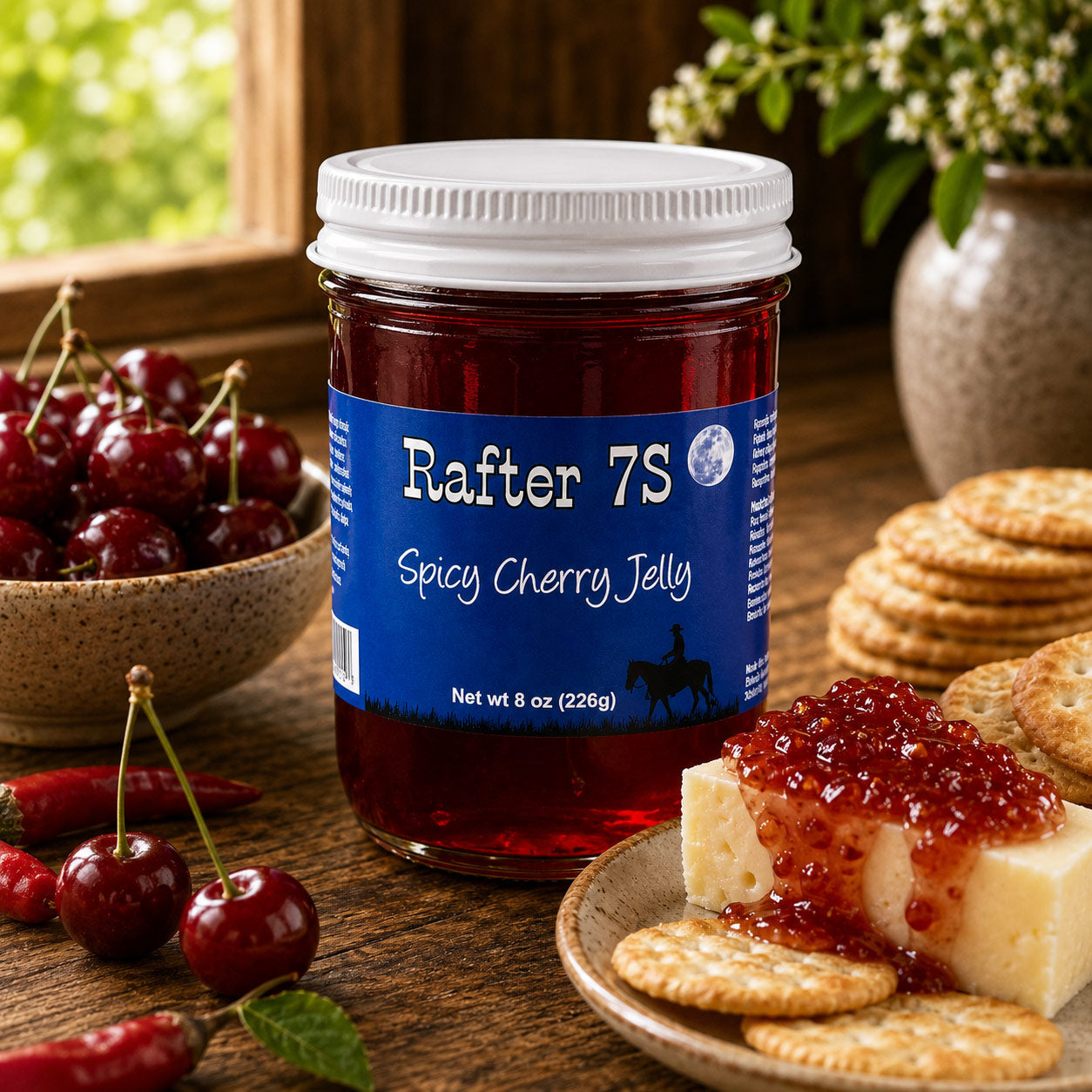 Spicy Cherry Jelly | 8 oz. Jar | 3 Pack | Sweet & Spicy Jelly Spread | Fresh Cherries | Made in Paxton, NE | Rafter 7S