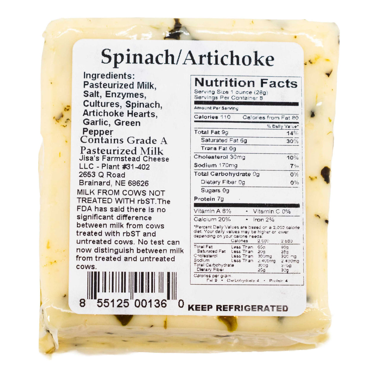 Best Nebraska Farmstead Cheese 6 Piece Sampler | Garlic Pepper, Cheddar, Havarti, Jalapeno, Spinach & Artichoke, Bacon | Hand-Cut and Carefully Aged