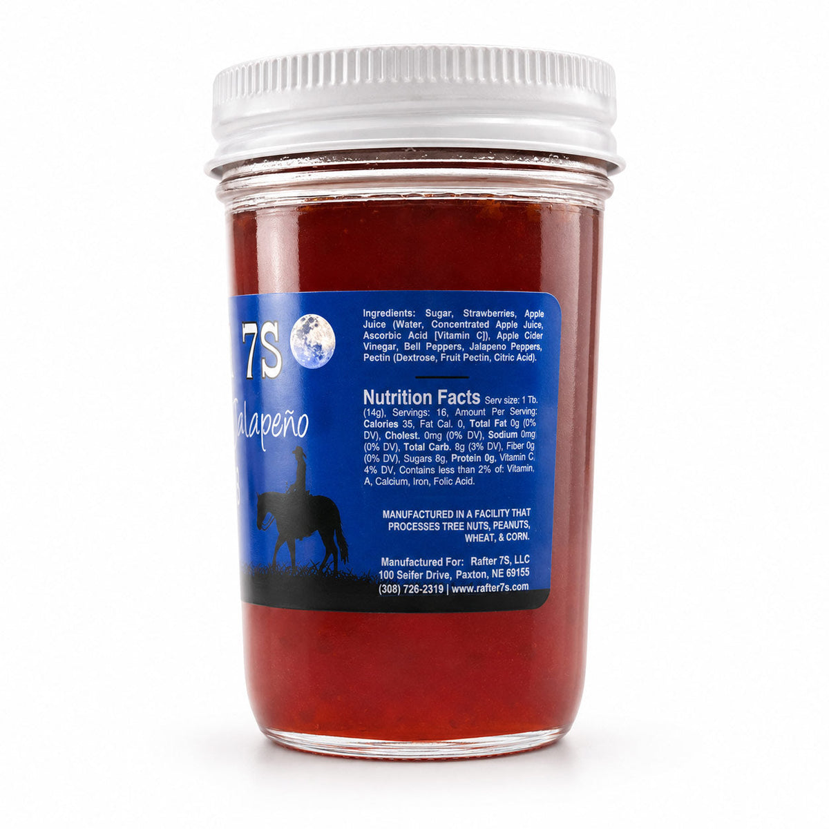 Strawberry Jalapeno Jelly | 8 oz. Jar | Sweet & Spicy Jelly | Fresh Strawberry & Jalapeno Blend | Made in Paxton, NE | Rafter 7S