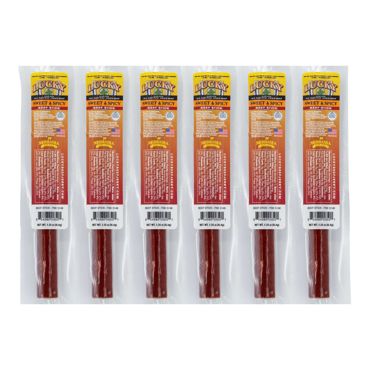 Sweet & Spicy Beef Stick | 1.25 oz. | Tender Beef Jerky Coated In Savory Teriyaki & Red Pepper Flakes | Cooked To Perfection | Easy, Quick On-The-Go Snack | High Protein | Nebraska Beef | 6 Pack | Shipping Included