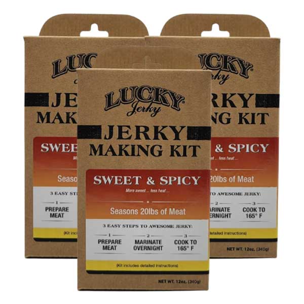 Jerky Making Kit | Pack of 3 | 12 oz. Box | Sweet & Spicy Flavor | Perfect Blend Of Teriyaki, Brown Sugar, & A Dash Of Red Pepper Heat  | Detailed Instructions Included | Sweet And Savory Flavor | Fun Family Project | Seasons 20 LBS. Of Meat